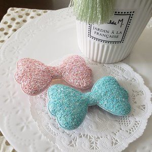 2 Pcs Girl  Glitter Padded Ribbon Hair clip